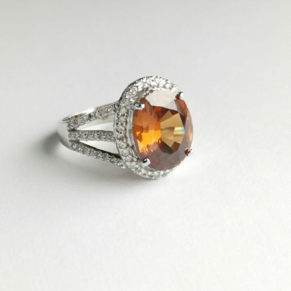 Madeira Topaz white sapphire halo cocktail ring size 8 - Picture 6 of 8